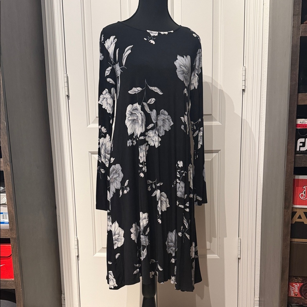 Floral Black and White Dress